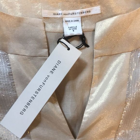 Diane Von Furstenberg Gold Metallic Dress Sz 6 - Picture 6 of 7